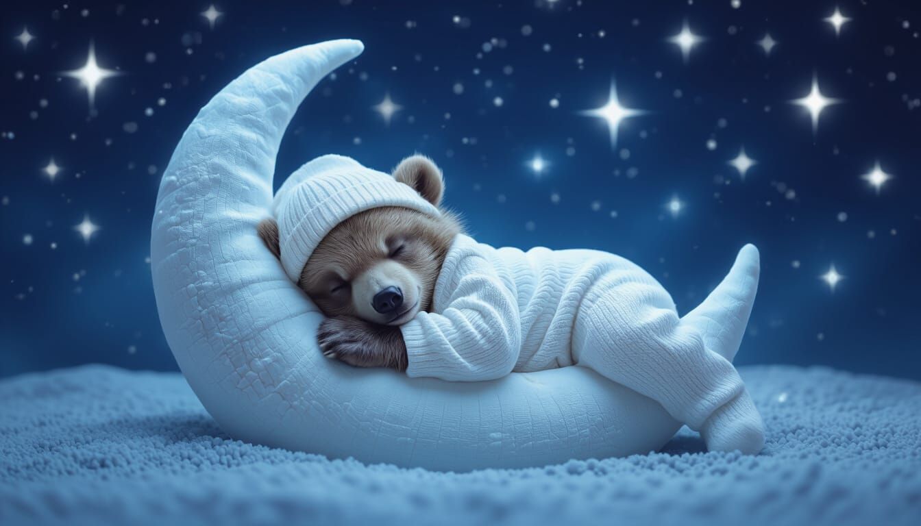 Sleeping Bear Cub in Starry Moonscape