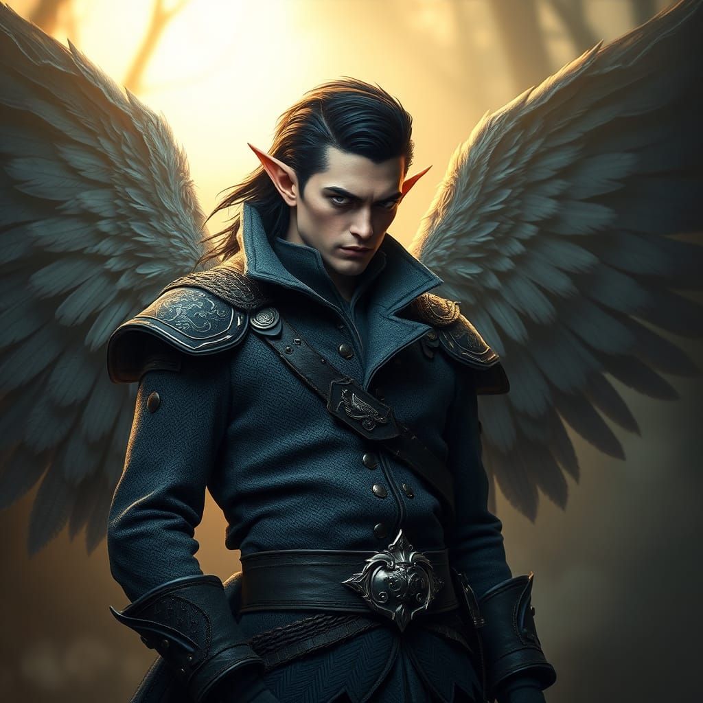 Winged Elf Rogue in Golden Hour Mist