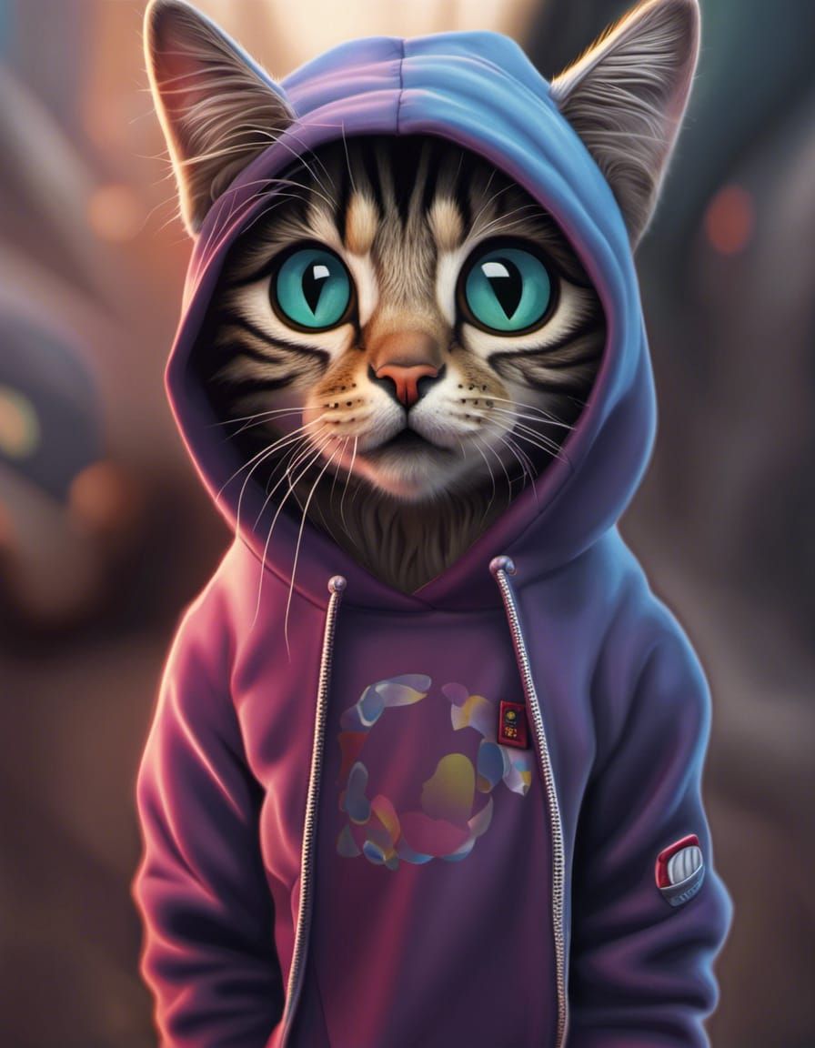 Hyperrealistic Cat in Hoodie: Professional Photo