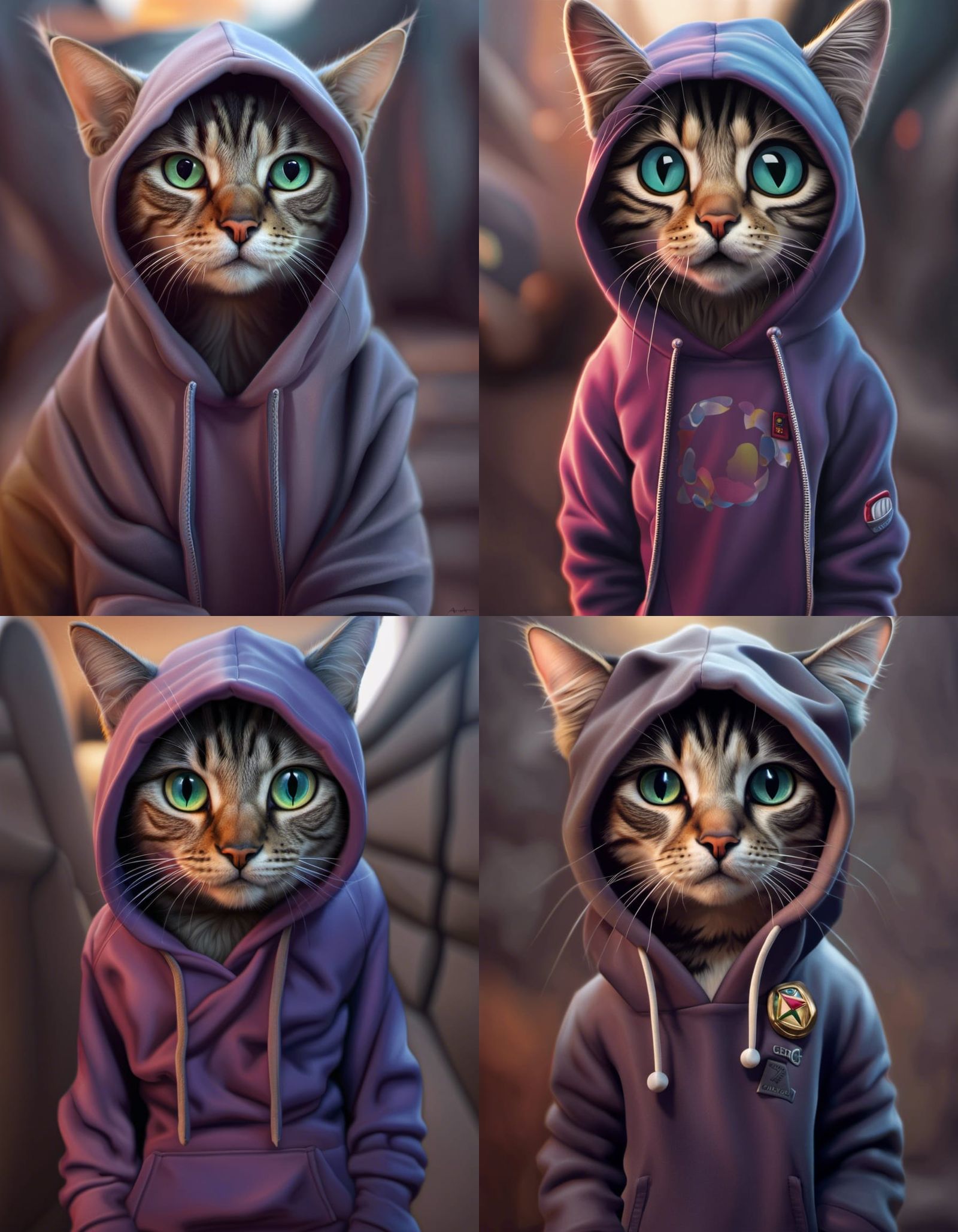 Hyperrealistic Cat in Hoodie: Professional Photo