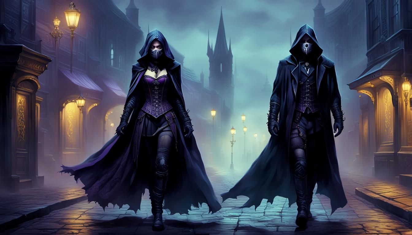 Gothic Couple in Eerie Street: Dark Fantasy Art