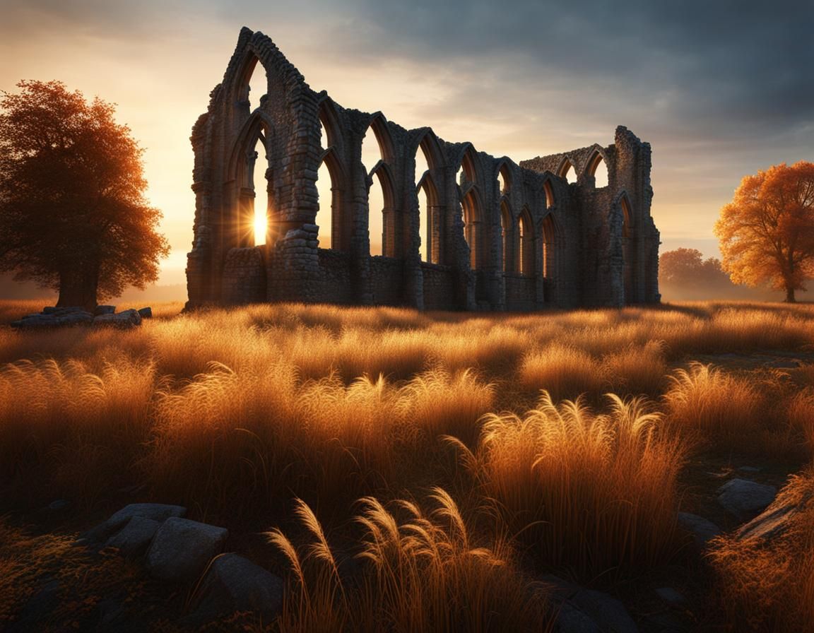 Medieval Abbey Ruins at Magic Hour