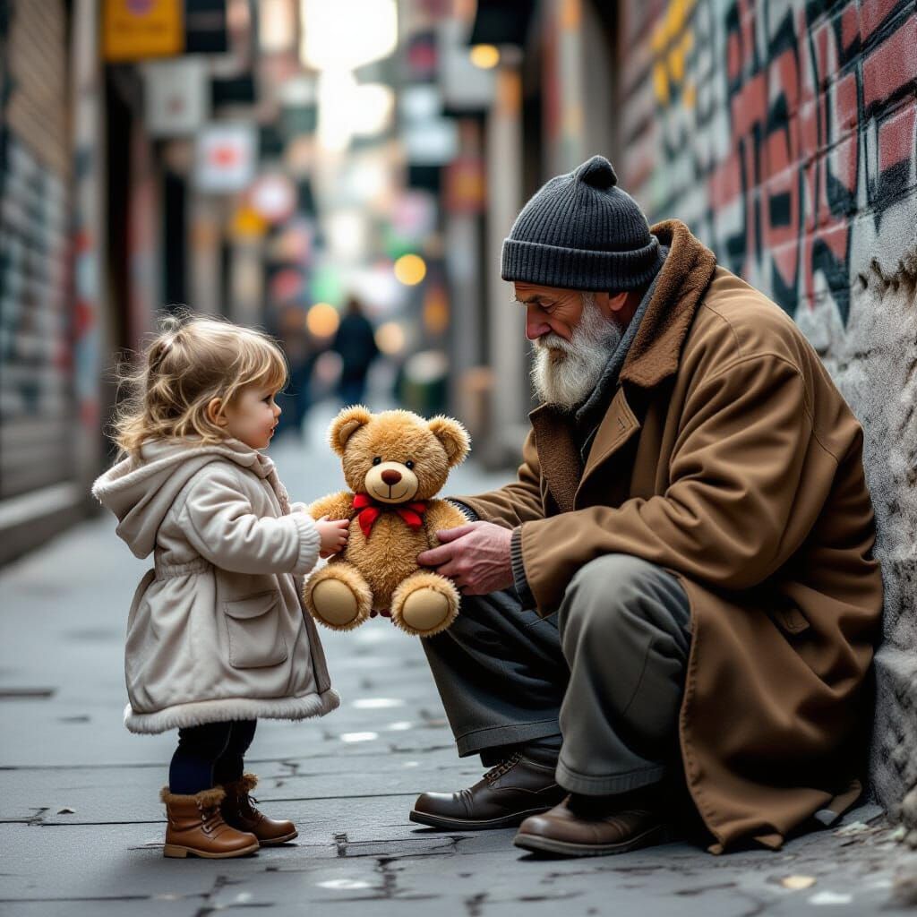Heartwarming Scene: Toddler Offers Toy to Homeless Man