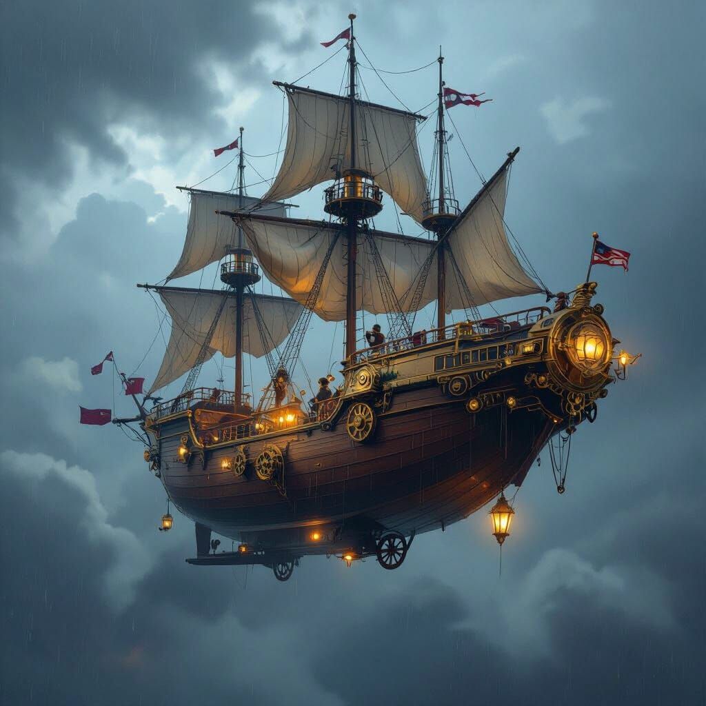 Steampunk Airship in Stormy Skies, Digital Matte Painting