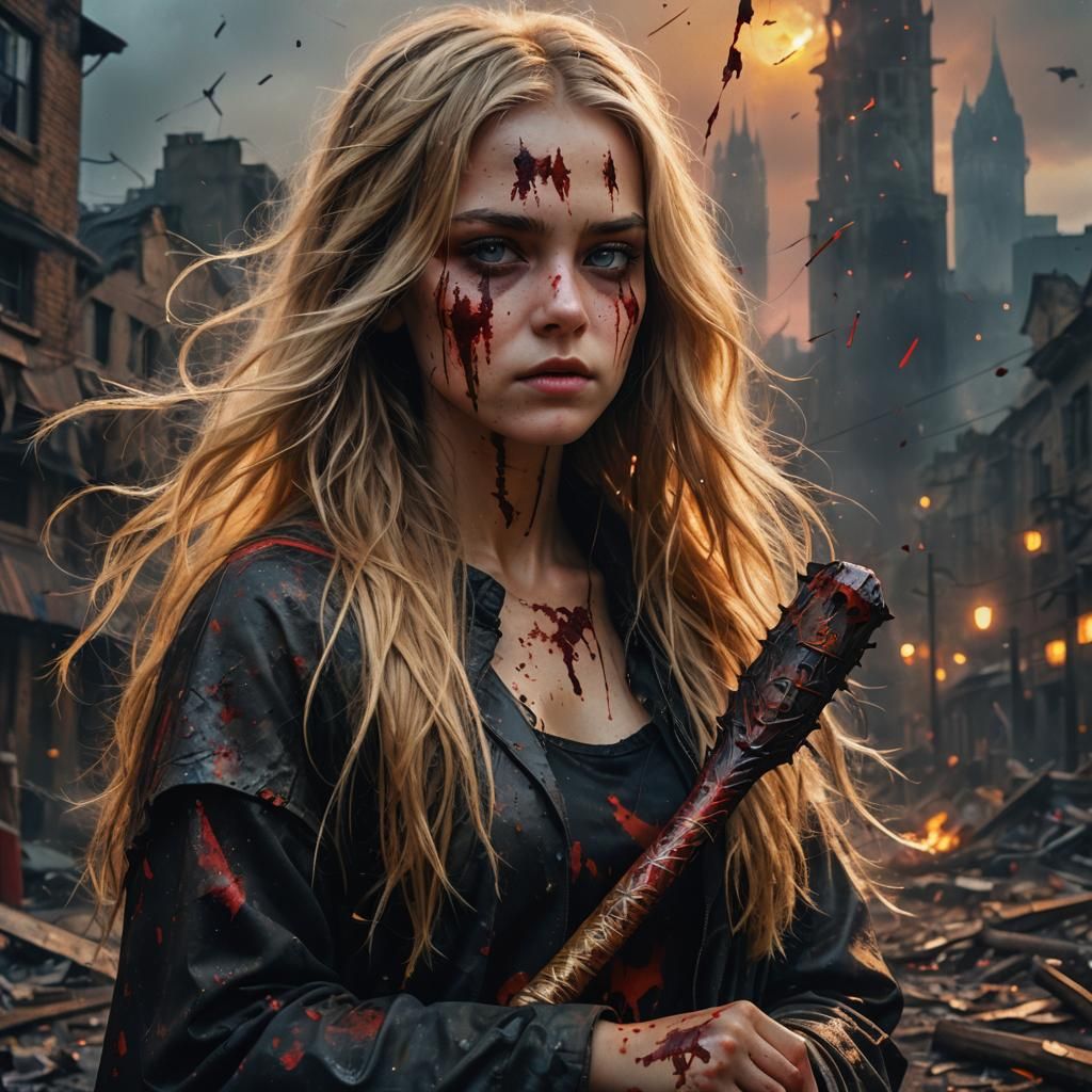 Girl Warrior in Ornate Art Nouveau Style