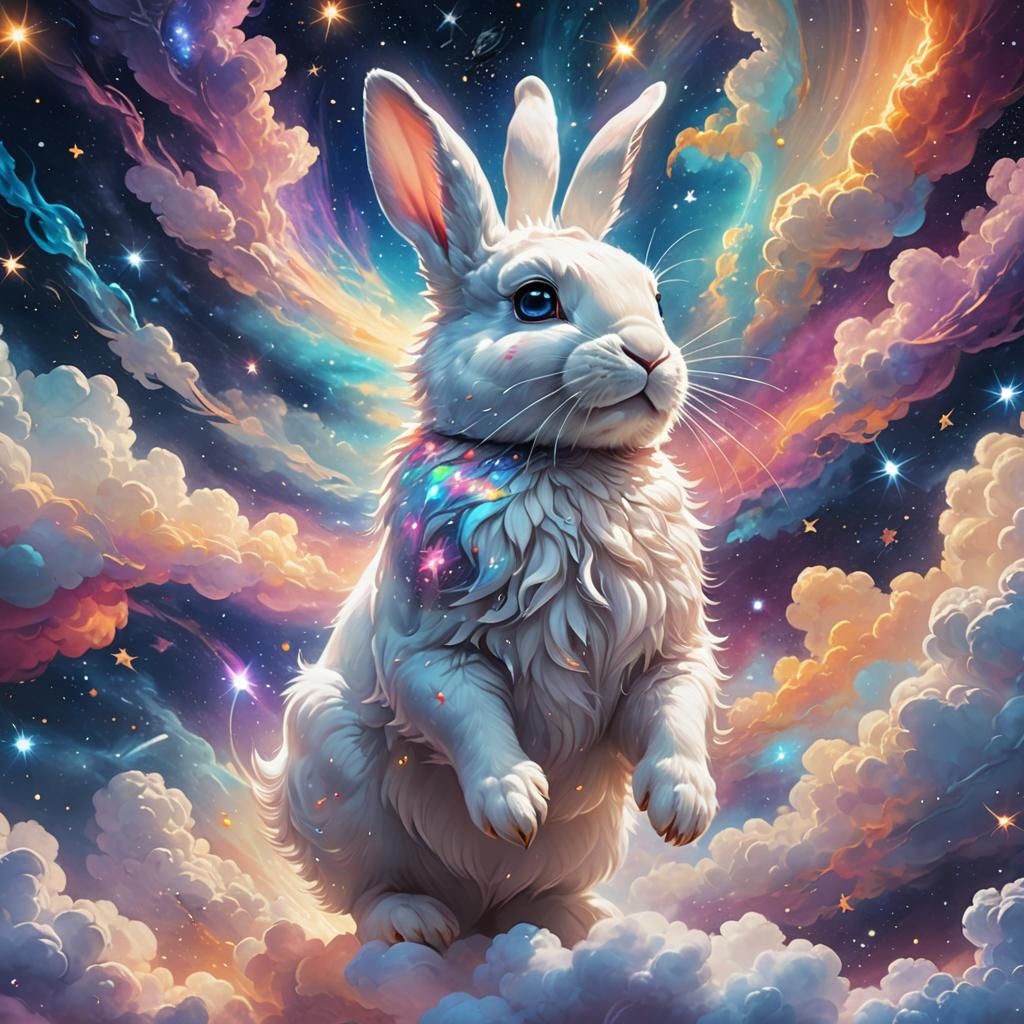 Cosmic Bunny Hops Through Starry Dreamscape