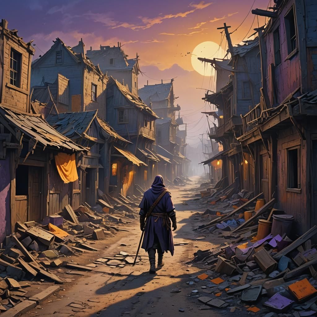 Medieval Fantasy Street Scene with Golden Light