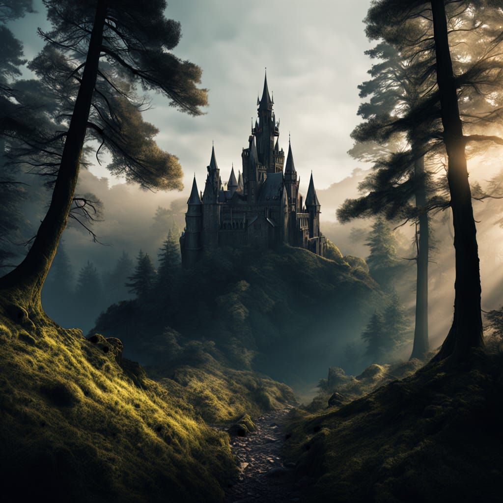 Giant Moon Over Atmospheric Forest