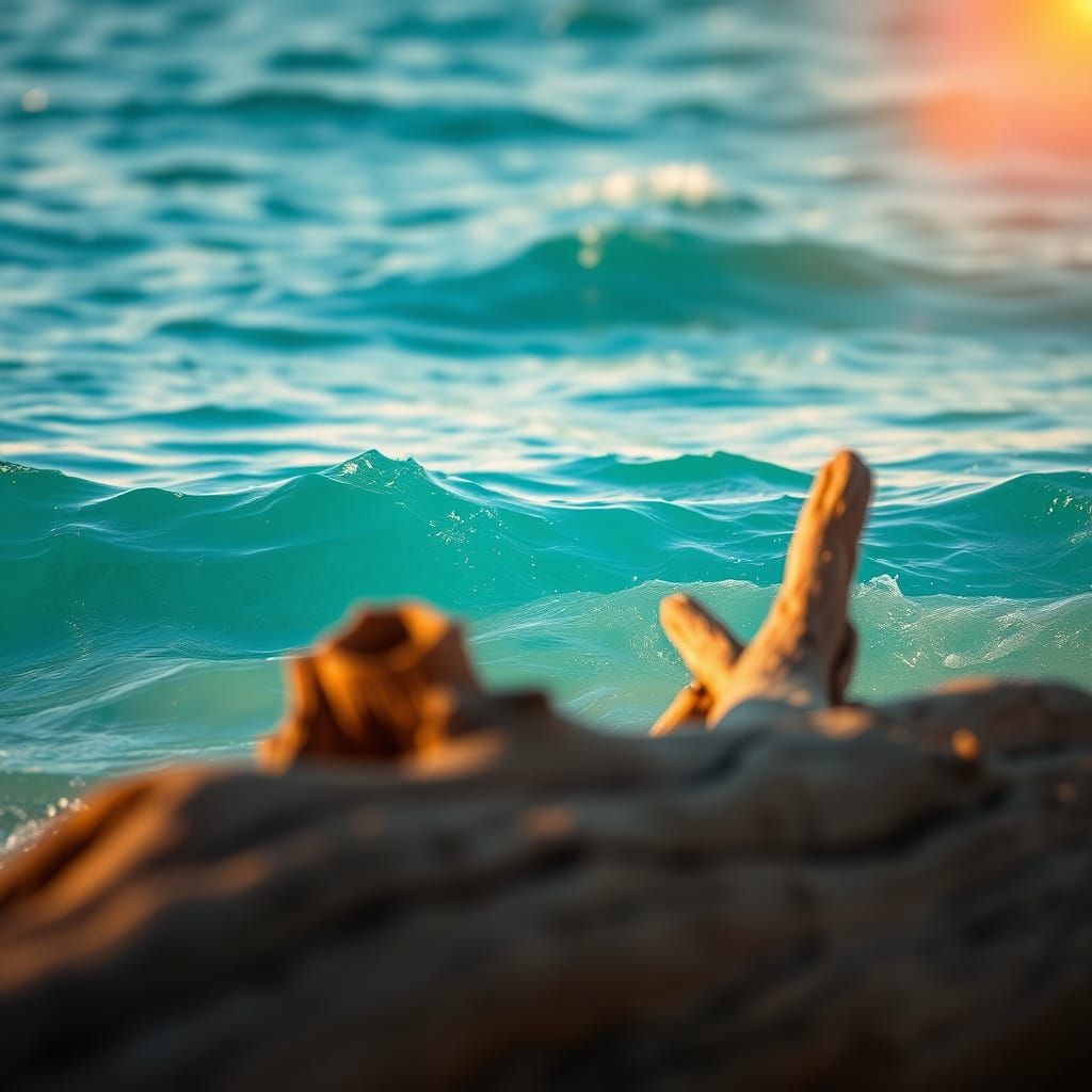 Serenely Vast Turquoise Ocean Waves in Golden Light