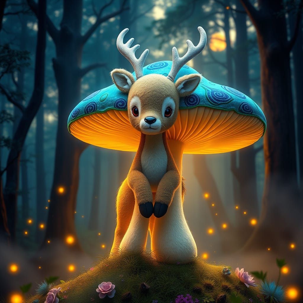 Whimsical Deer in Lush Forest Scene