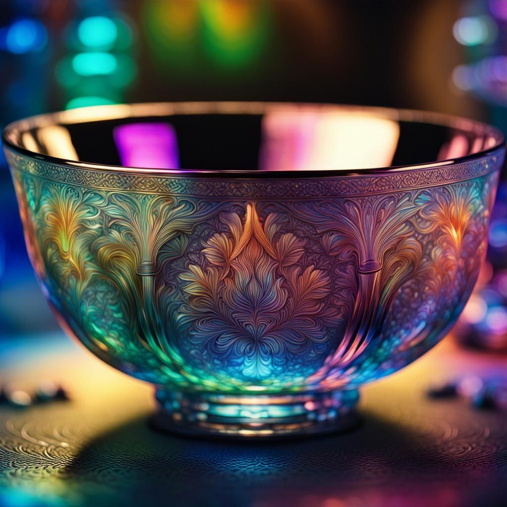 Elaborate Crystal Bowl with Carnival Glass Design