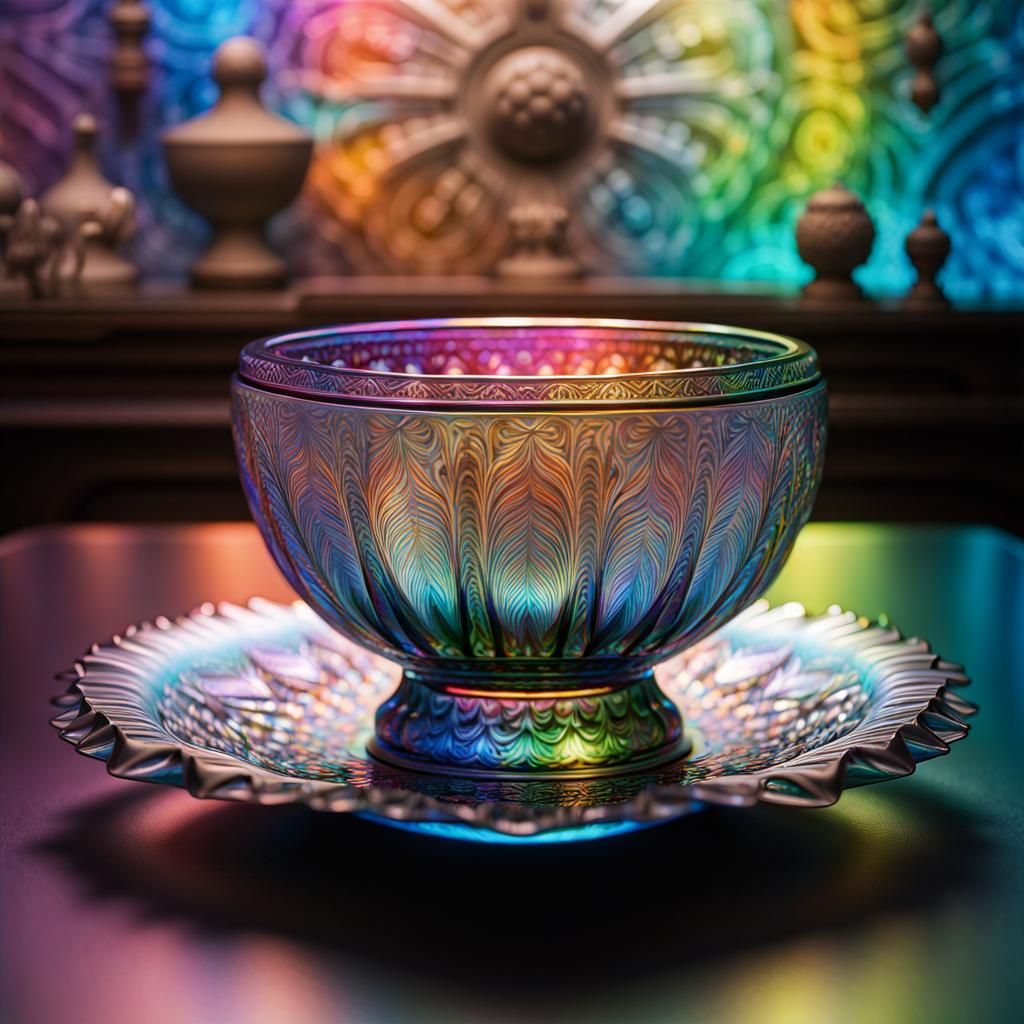 Ornate Crystal Bowl with Intricate Engraved Designs