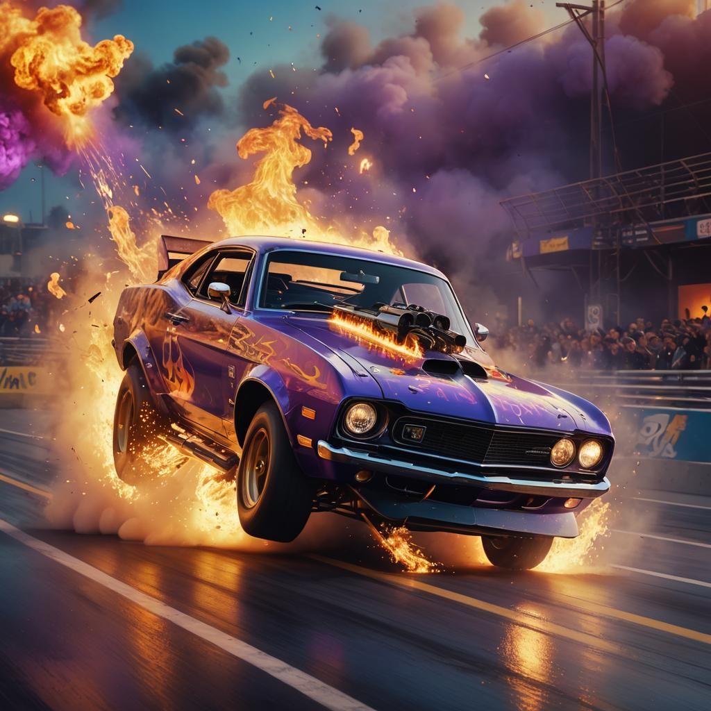Burning Rubber: A Hyper-realistic Drag Car in Flames