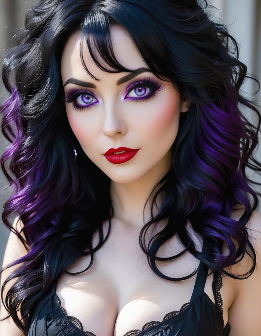 Elegant Goth Woman with Heterochromia in Photorealistic Styl...