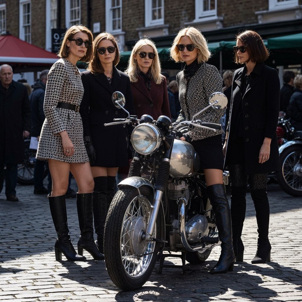 Stylish Women in London Street Market, Photorealistic Style
