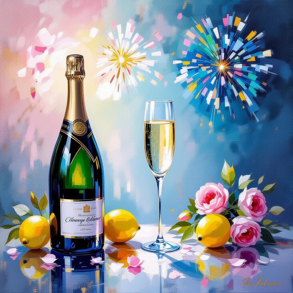 Champagne and Fireworks in Impressionist Rococo Style