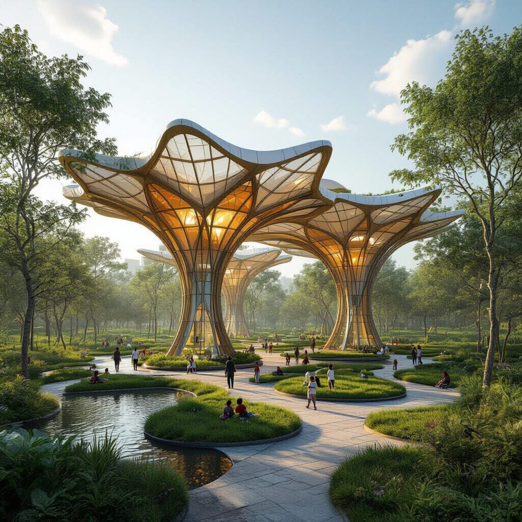 Futuristic African Forest Canopy with Organic Flower Design