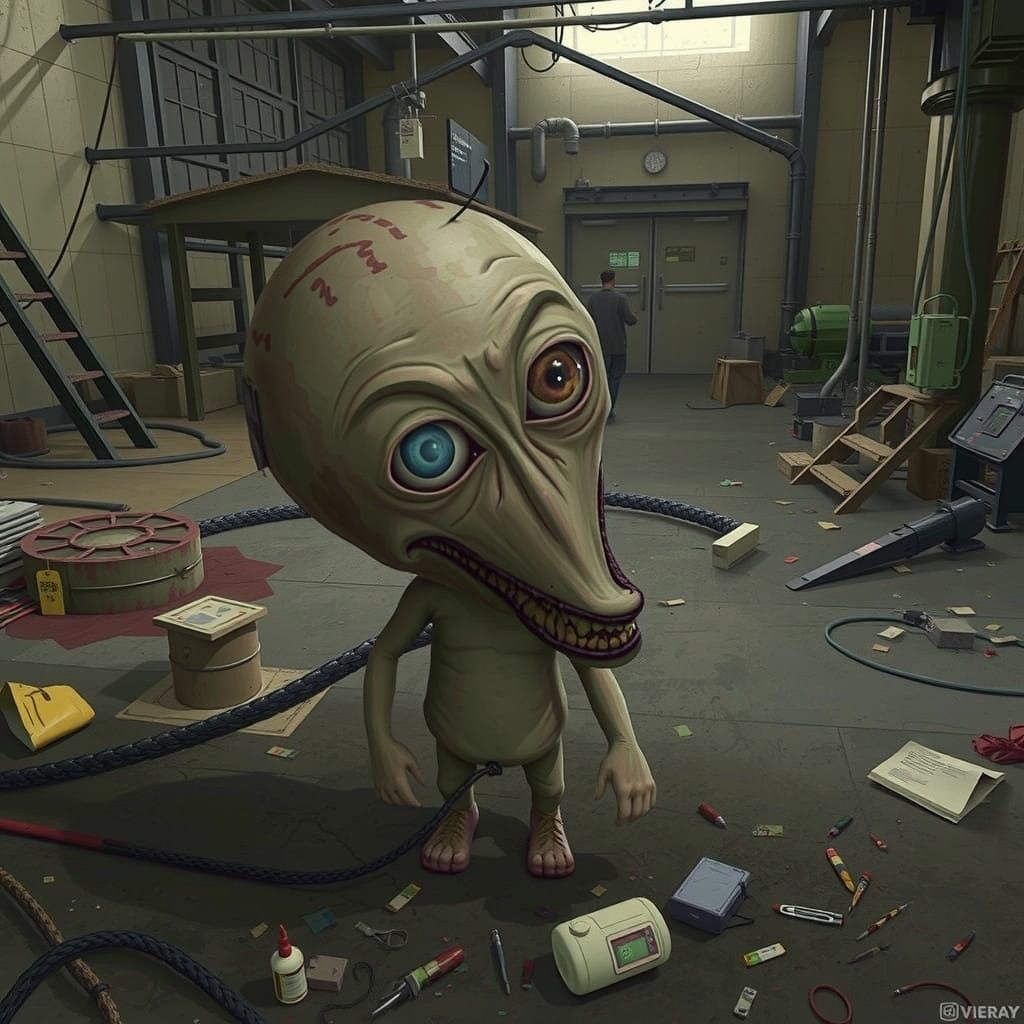 Grotesque Chippy Portrait in Cyberpunk Claymation Style