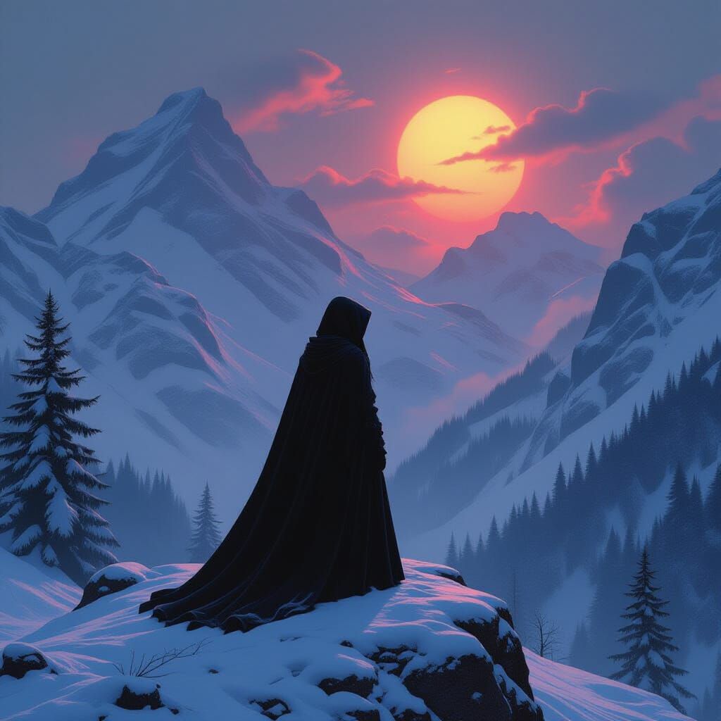 Snowy Mountain Twilight: Industrial Sci-Fi Ambiance