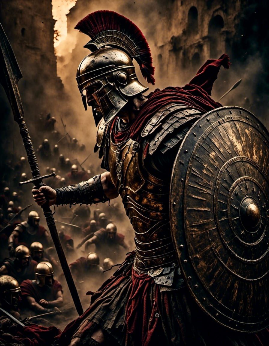 A Spartan warlord with shield and spear