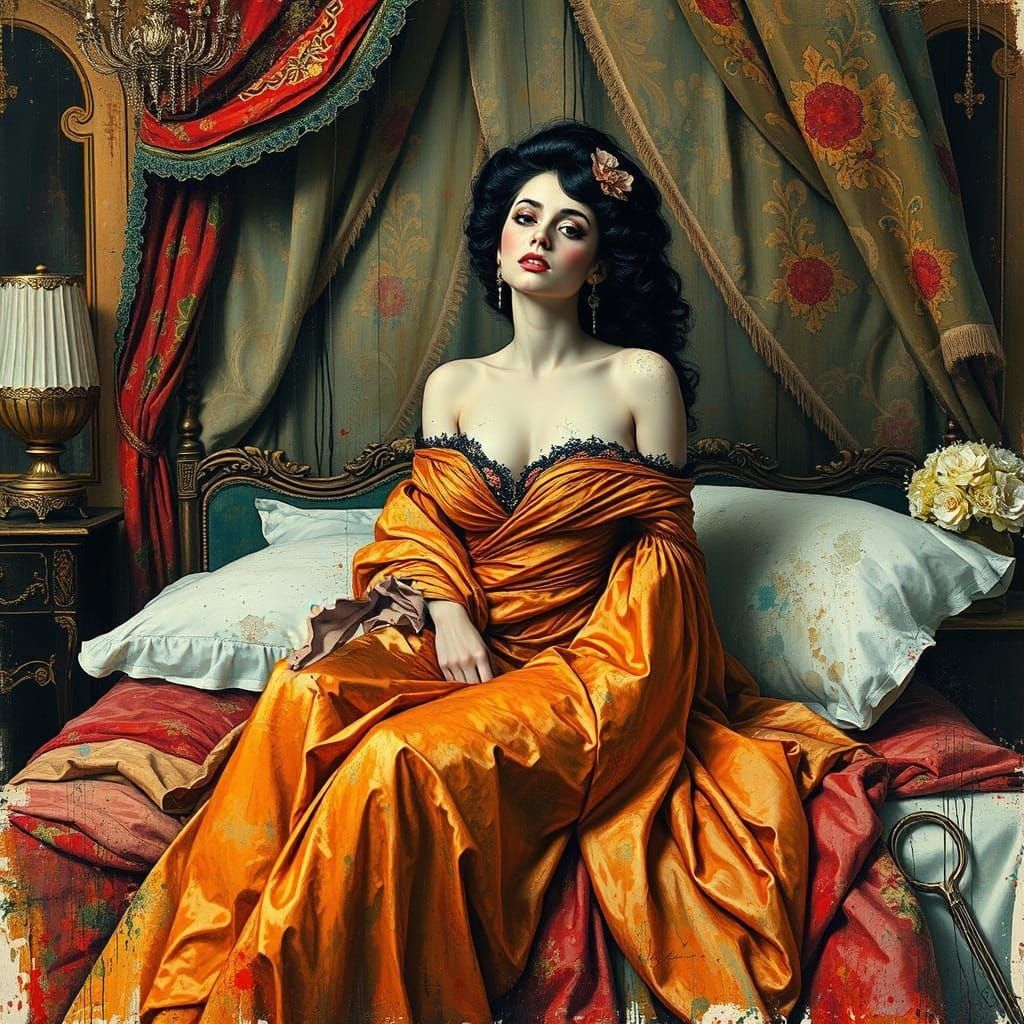 Woman in Flowing Gown: Art Nouveau Style