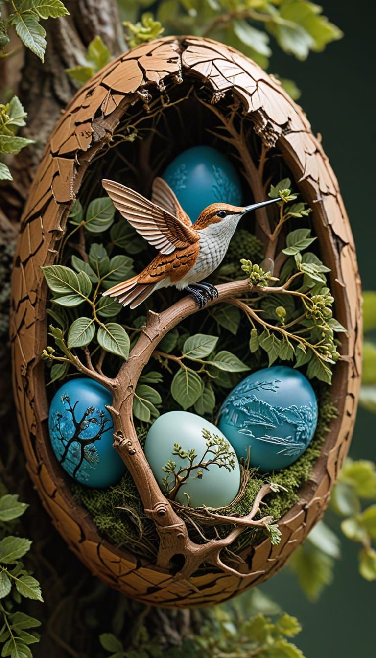 Exquisite Hummingbird Nest in English Hawthorn