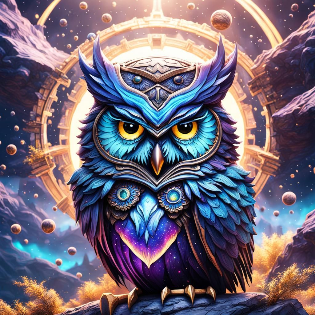 Galactic Owl Hybrid in Detailed Matte Painting