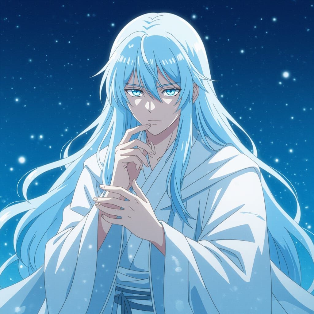 Icy-Eyed Sorcerer in Haunting Anime Style