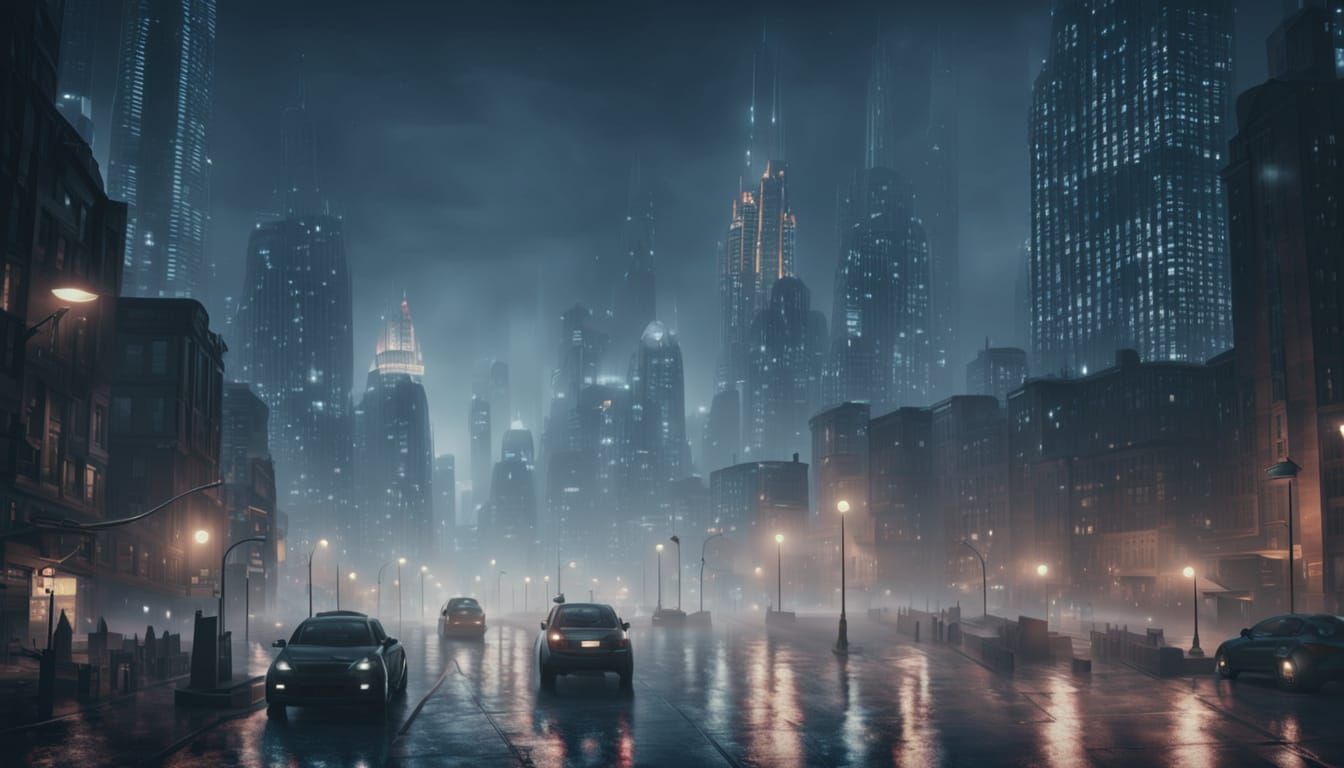 Starfall Cityscape with Falling Stars in Cinematic Style