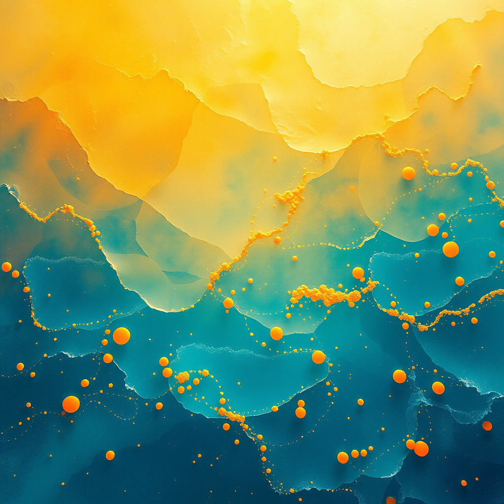 Dreamlike Golden Seascape with Watercolor Color Spots