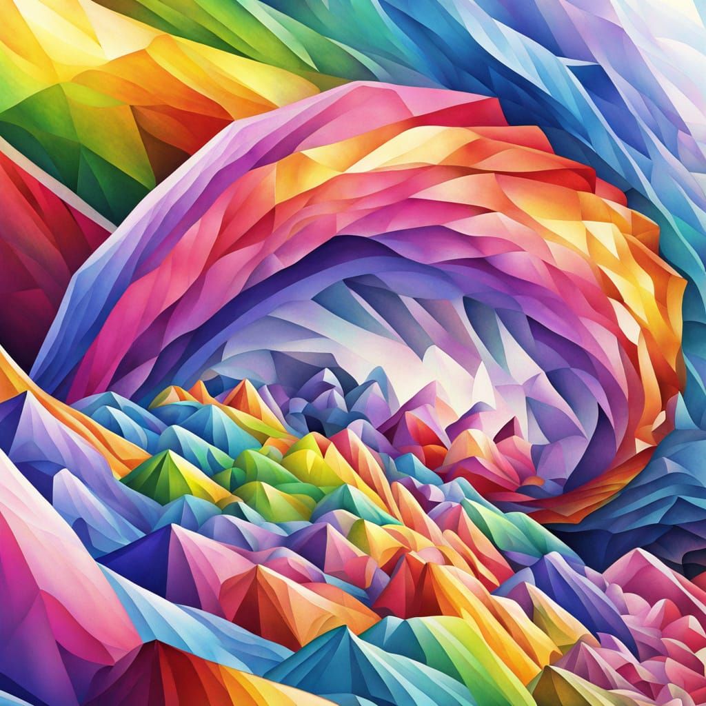 Vibrant Prismatic Realms in Thick Watercolor Style