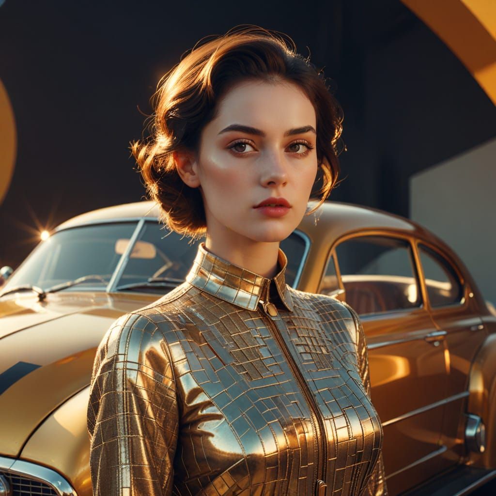 Surreal Woman in Bauhaus Retrofuturistic Style