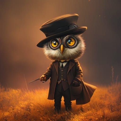 Steampunk Chibi Owl Portrait in London
