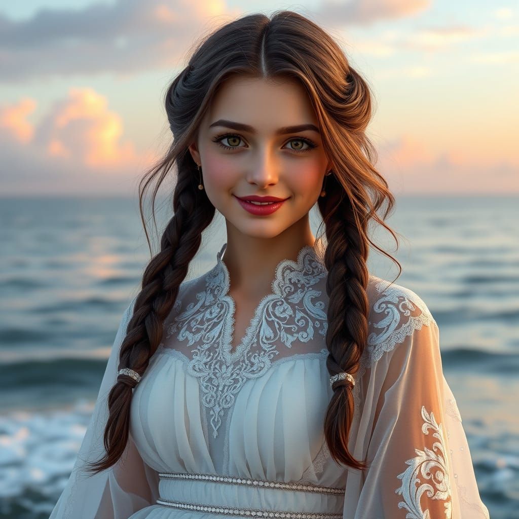 Gentle Beauty in Ethereal White Gown