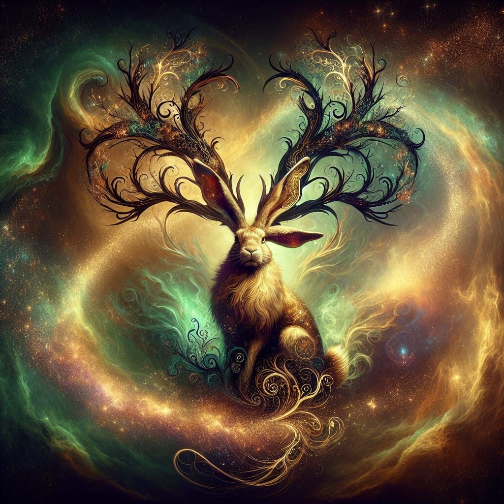 Majestic Jackalope Portrait with Nebula Antlers