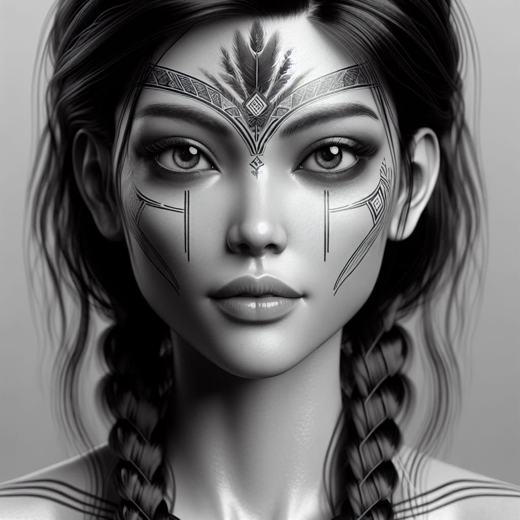 Monochrome Portrait of a Native American Fairy