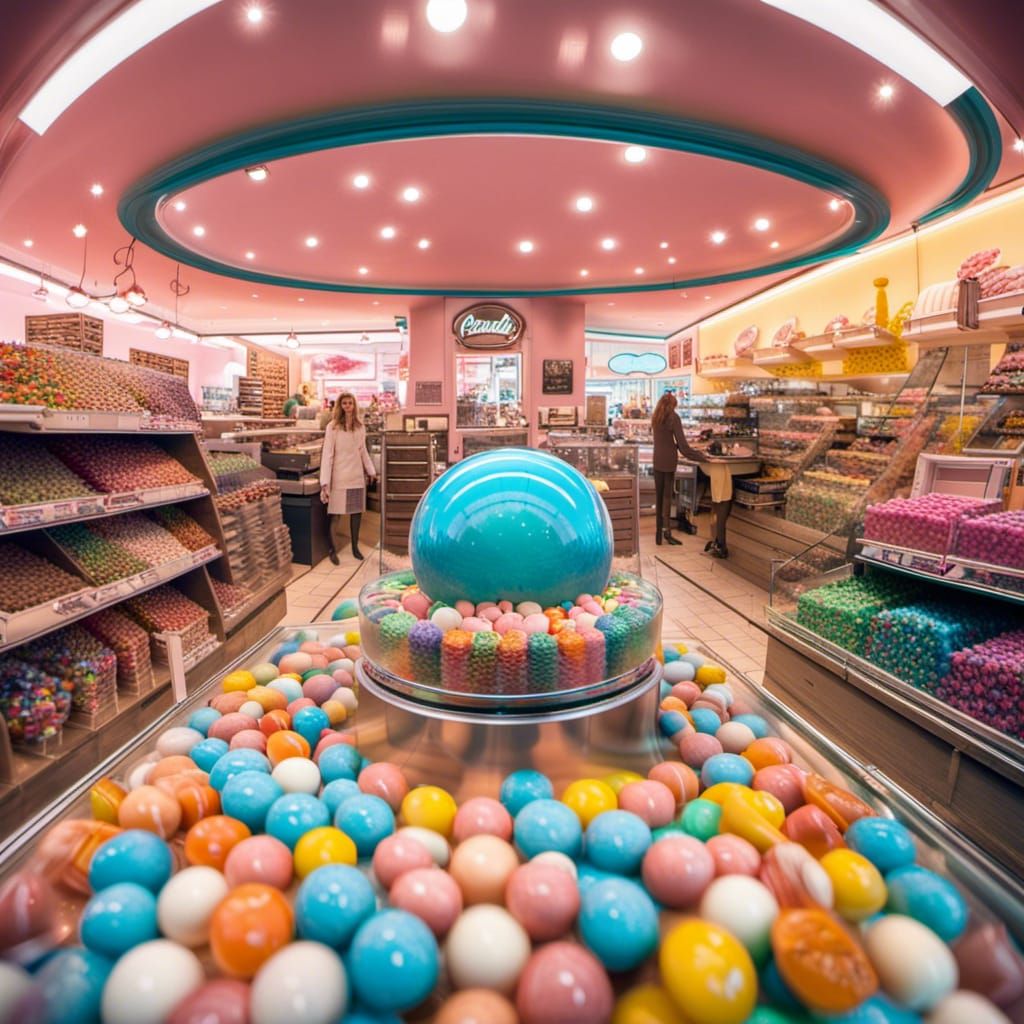 that feeling while center of a busy candy shop.