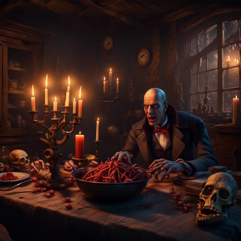 Monsters Enjoy Candlelit Dinner in Creepy House