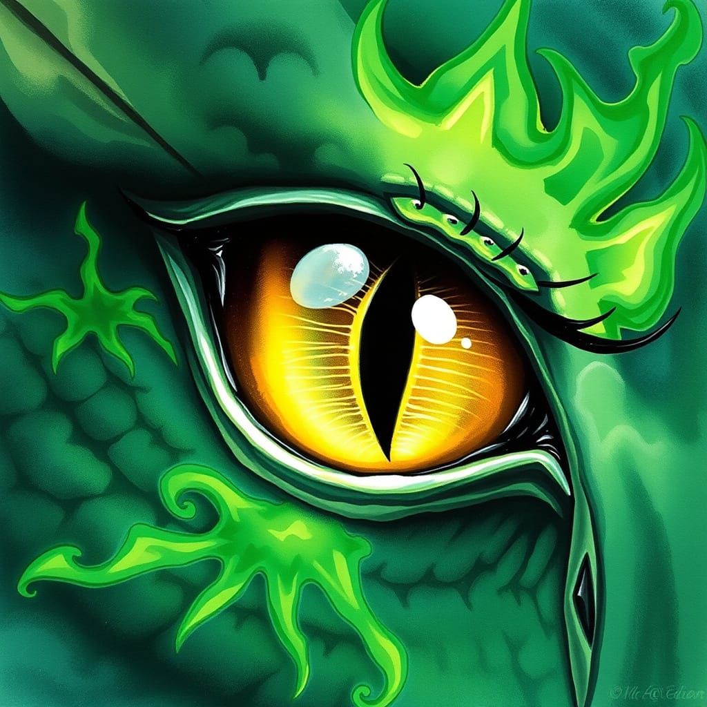 Dragon's Eye with Golden Iris and Healing Green Flames
