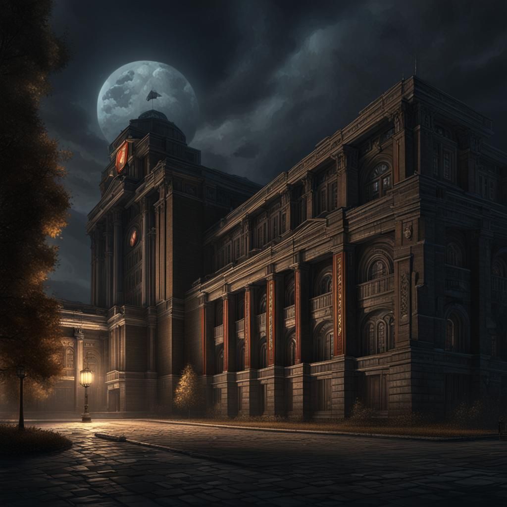 Soviet Socialist Realism University in Dark Fantasy Style