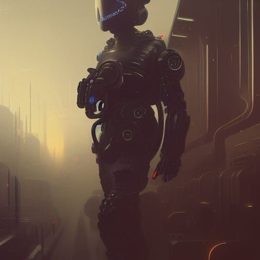 Cyberpunk Future Robot Cop in Dark Fantasy Concept Art
