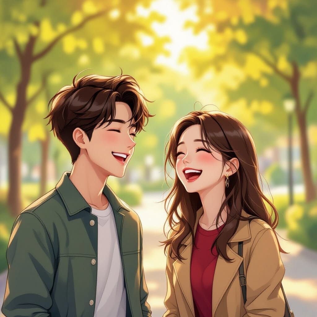 Teen Drama Cover: Joyful Couple Laughing in Park