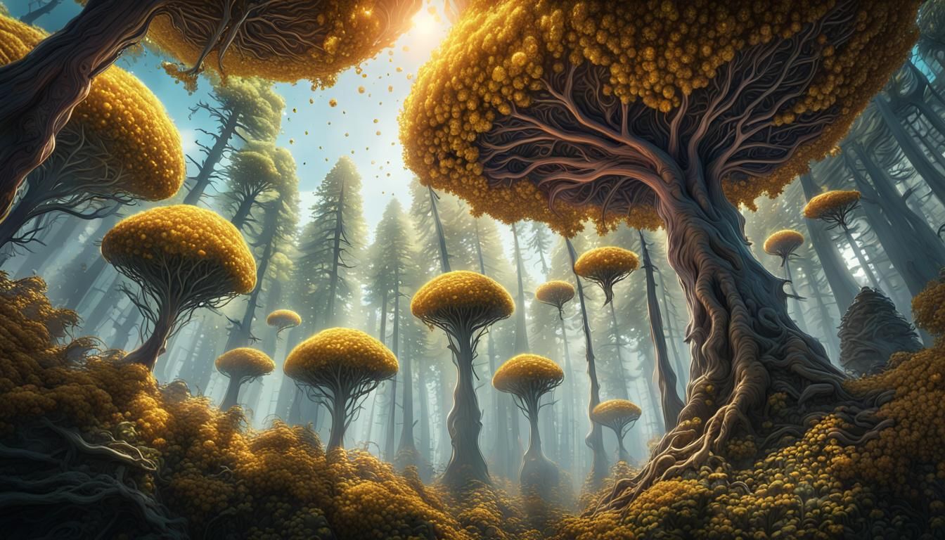 Mystical Forest with Alien Pollen in a Hyperrealistic Landsc...