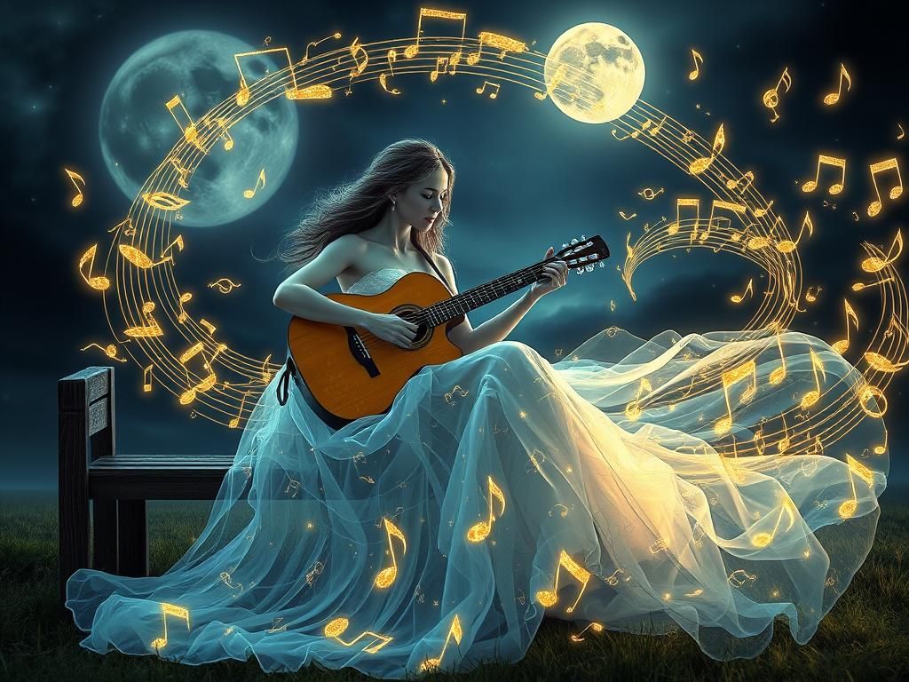 Luminous Music Note Gown in Fantasy Art Style
