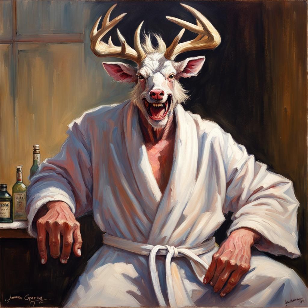 Really ugly buck toothed man wearing a bathrobe