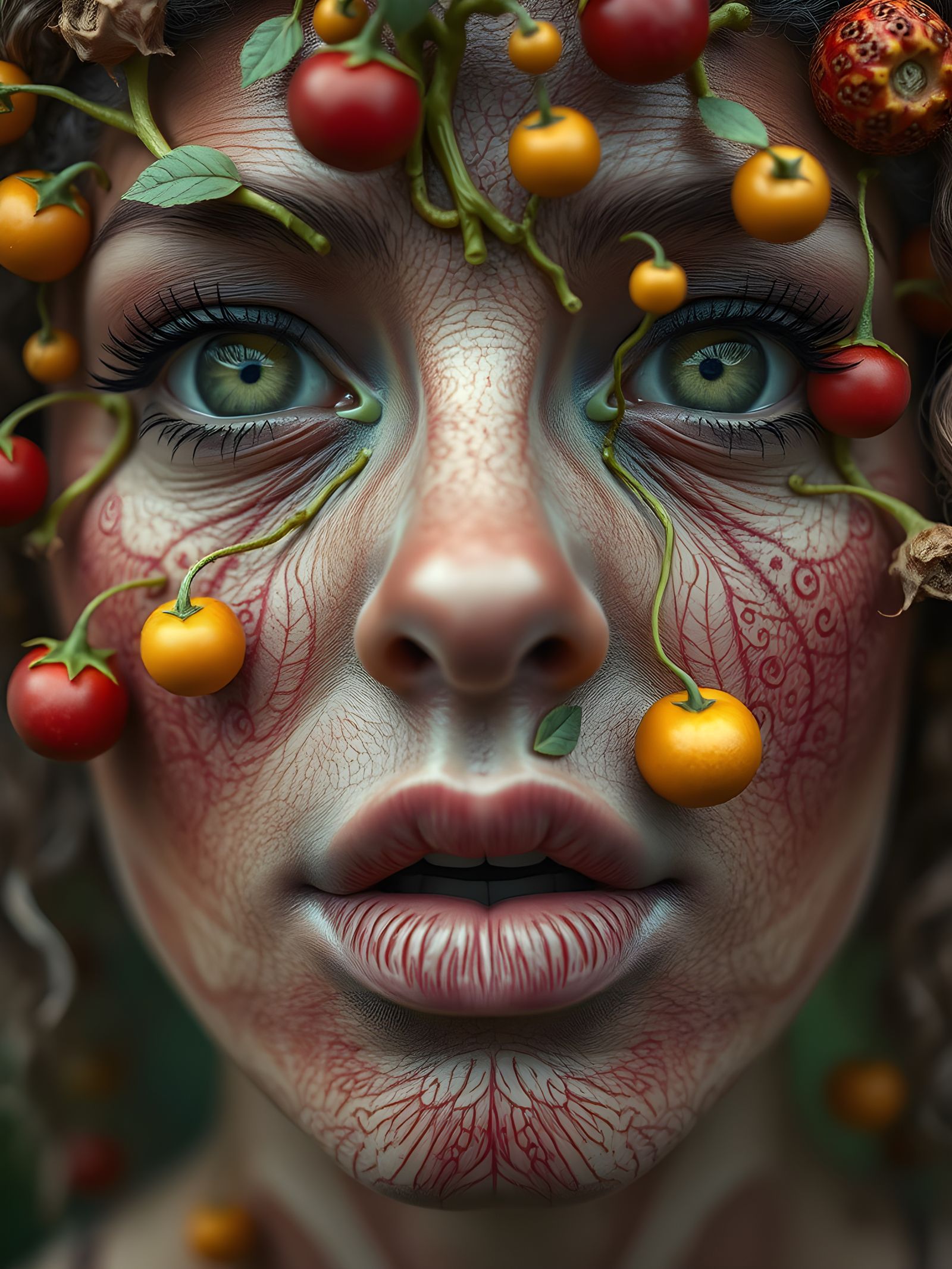 Vibrant Sprouting Floral Portrait in Digital Oil Painting