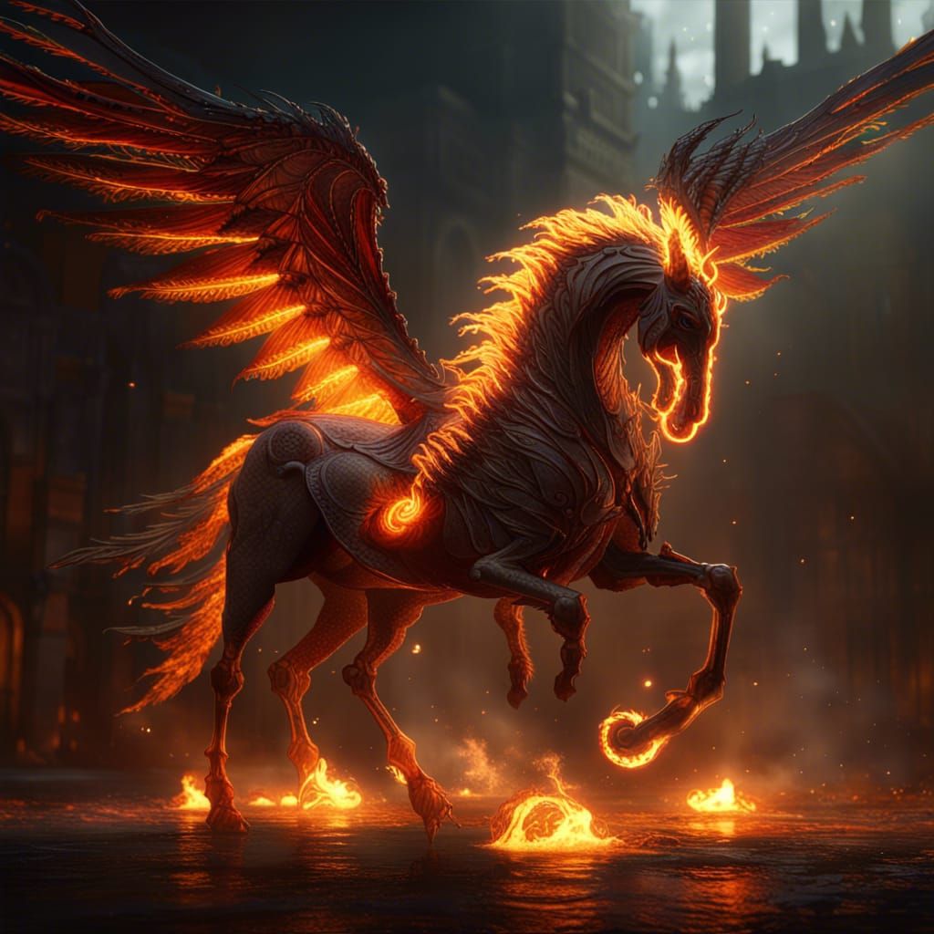 Eight-Legged Winged Horse in Dark Fantasy Style