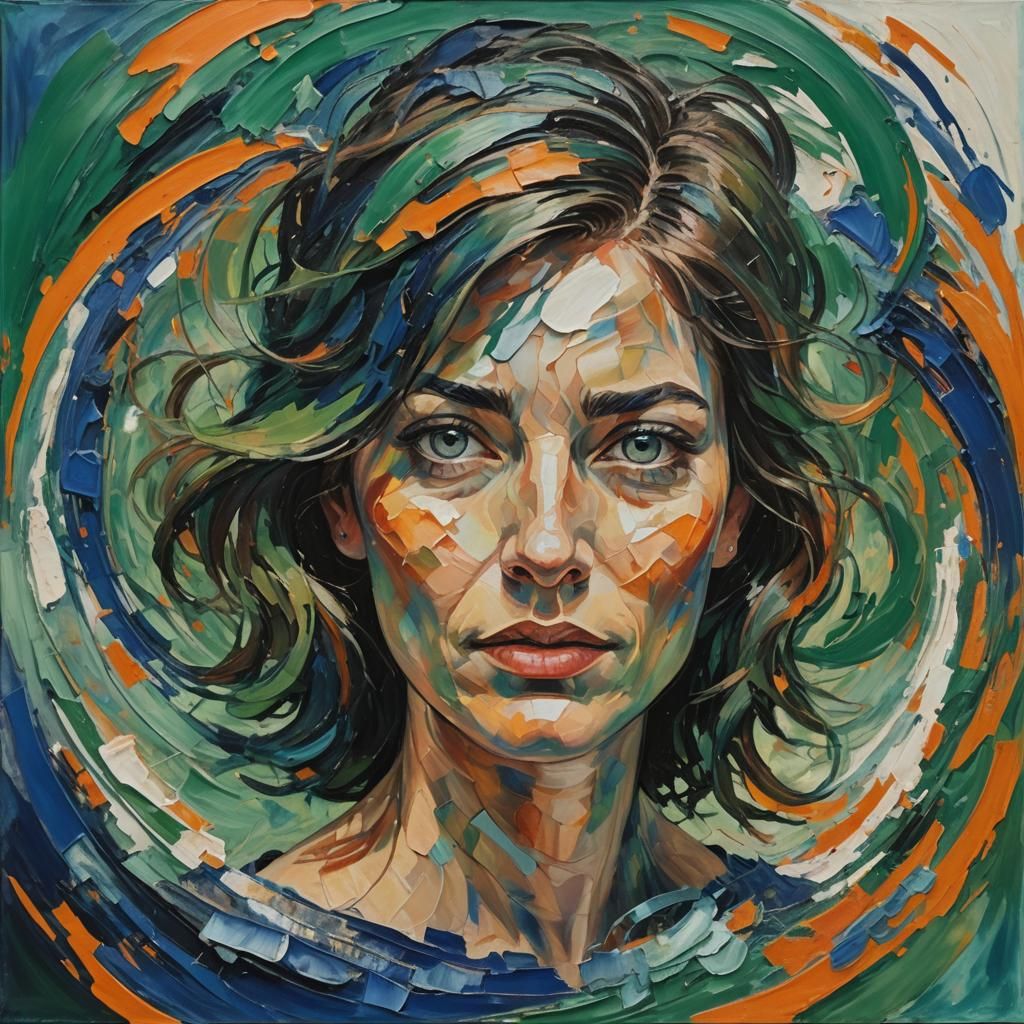 Expressive Oil Portrait of Woman with Swirling Brushstrokes