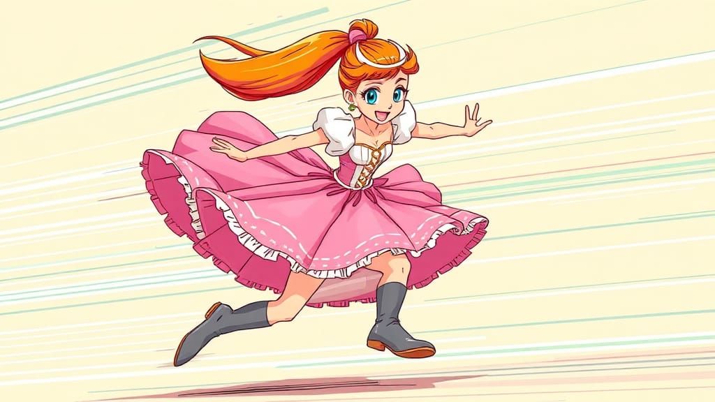 Cartoon Woman in Pink Dress Runs Super Fast
