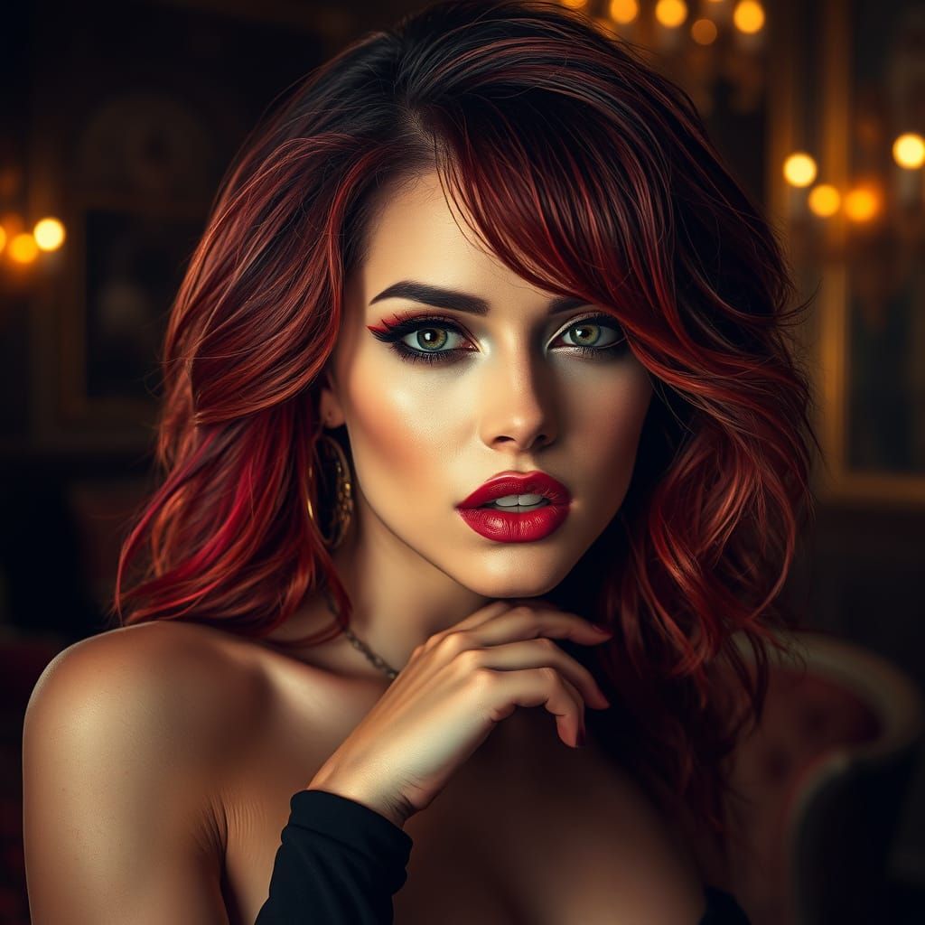 Brunette Woman in Opulent Setting: Hyperrealistic Digital Ar...